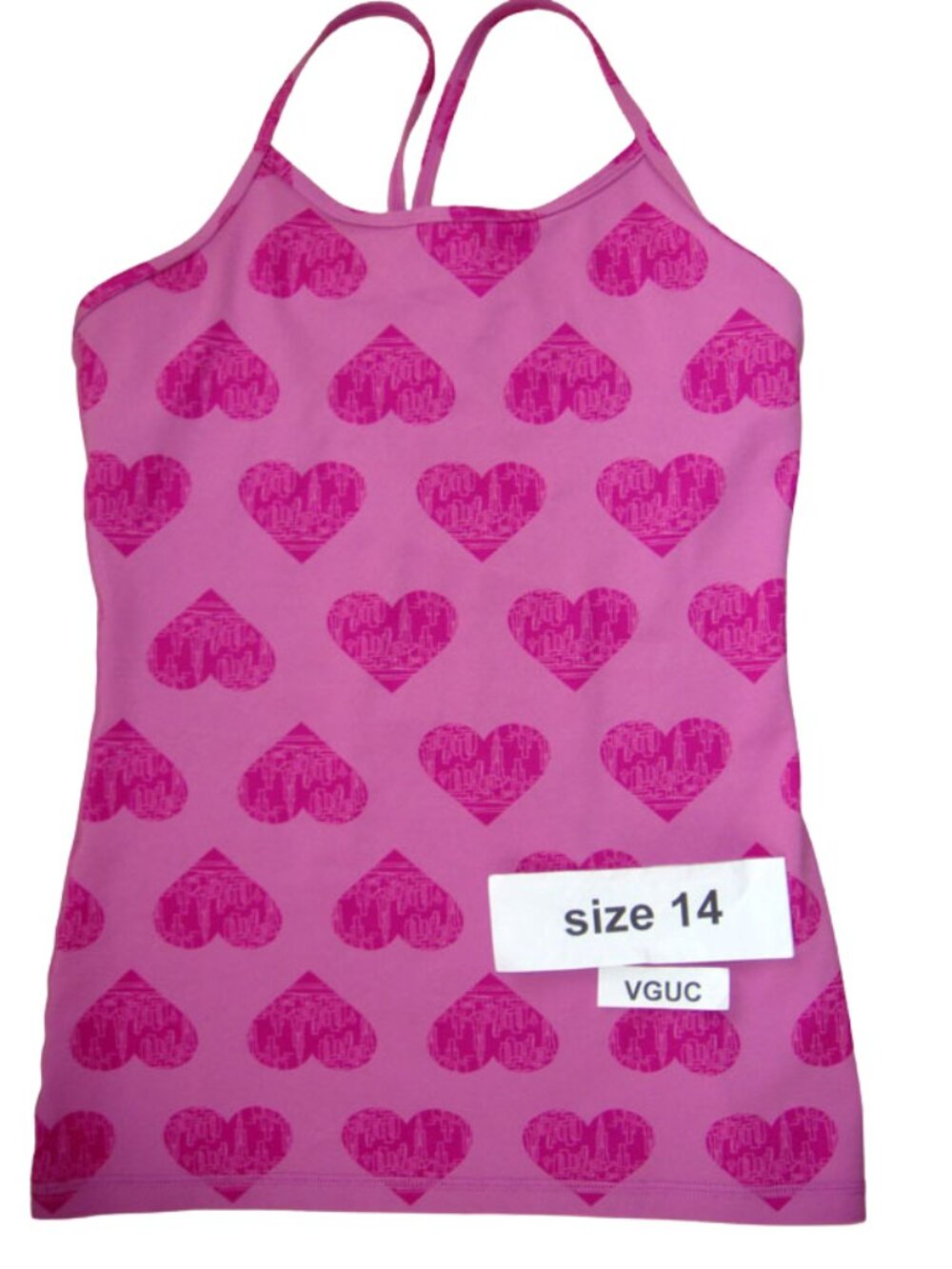 Ivivva Girl by Lululemon 🍋Tumblin' Tank pink hearts with bra liner size 14